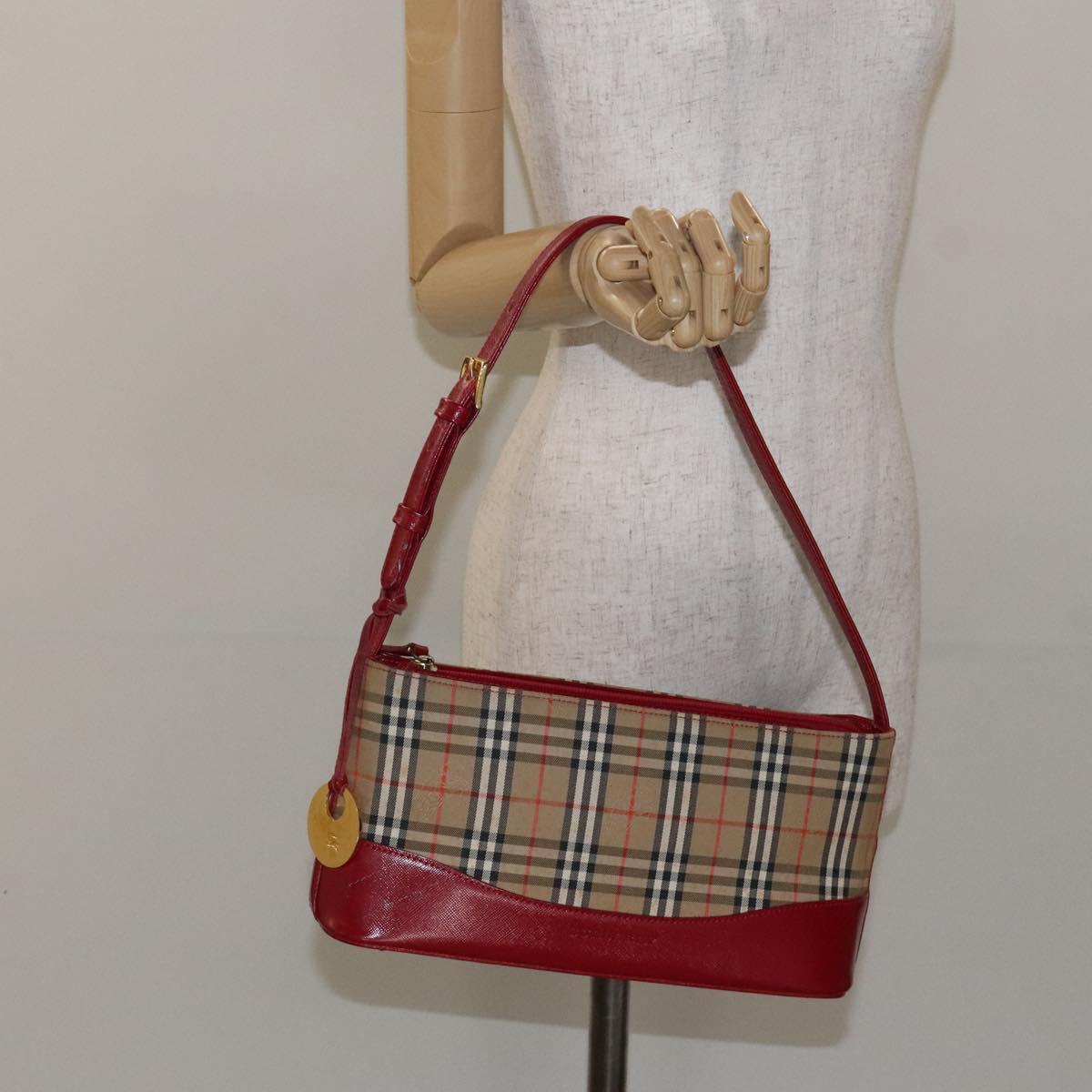 BURBERRY Nova Check Shoulder Bag Canvas Beige Gold Auth BA3917