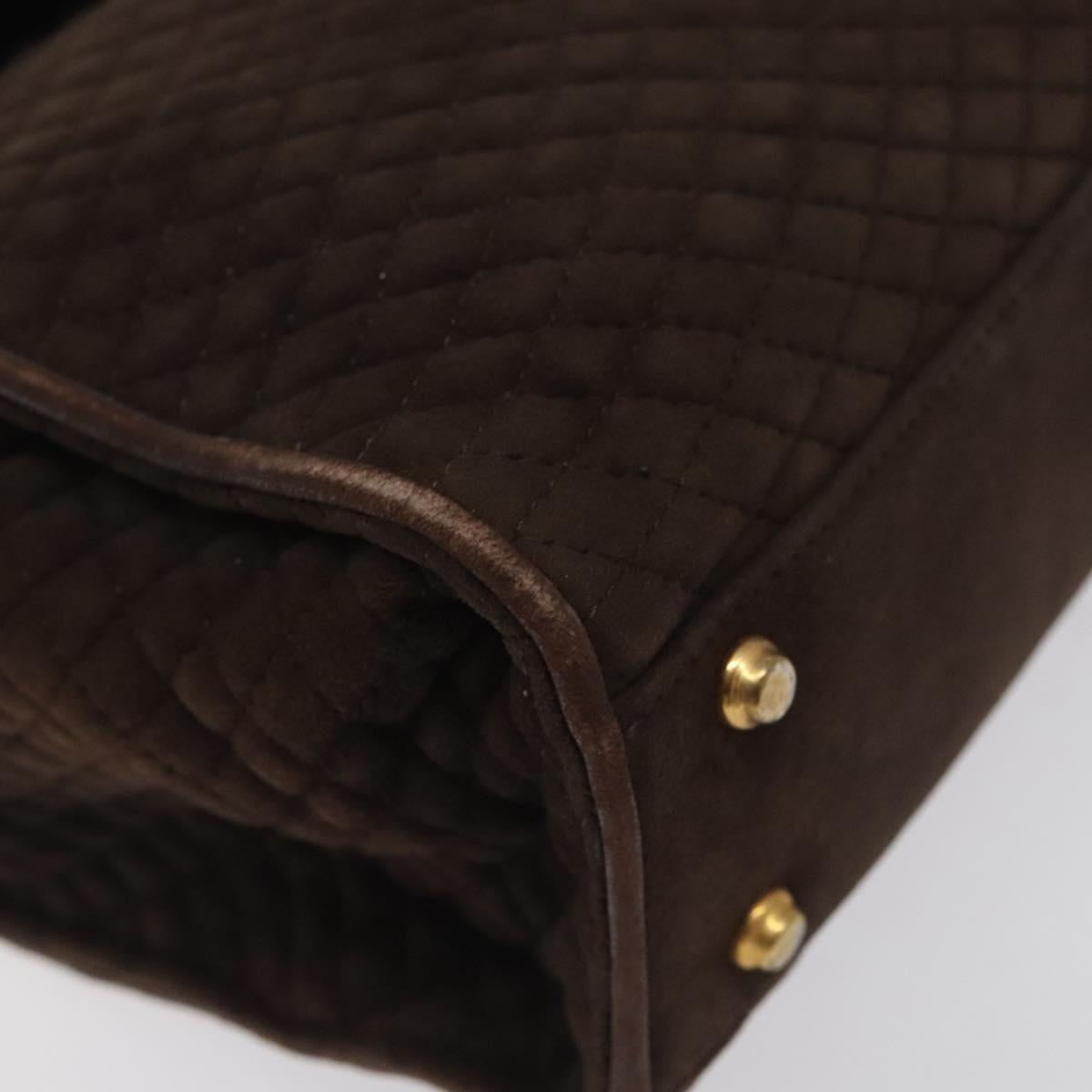 BALLY Hand Bag Suede Brown Gold Auth BA3925