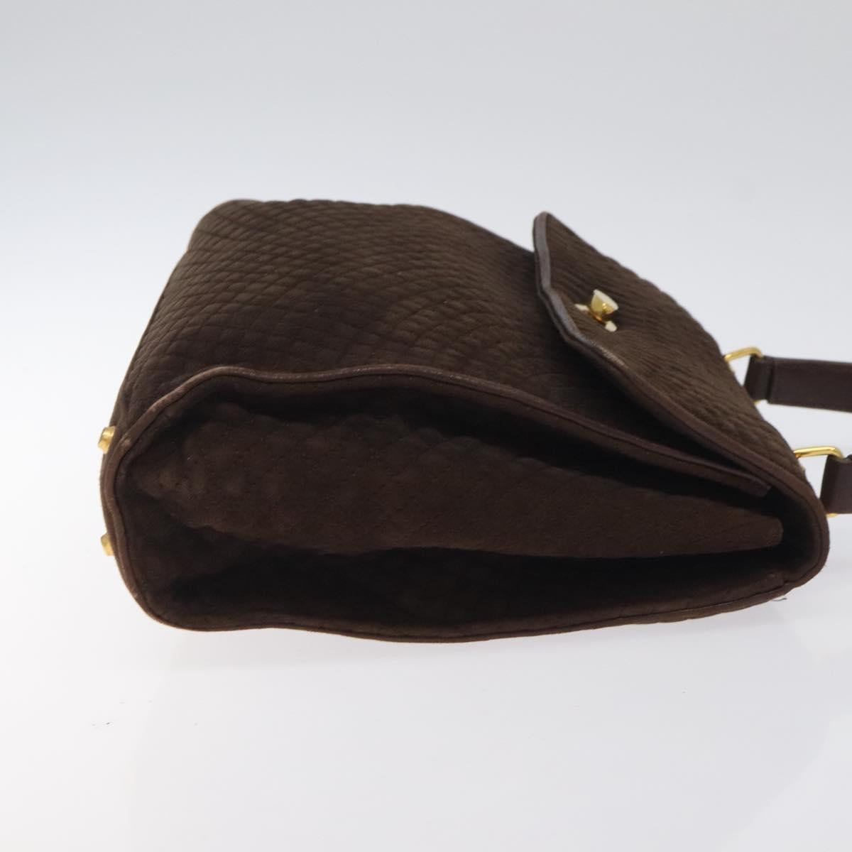 BALLY Hand Bag Suede Brown Gold Auth BA3925