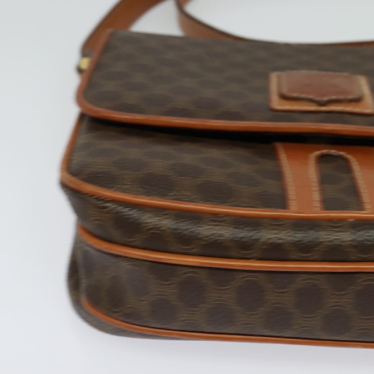 CELINE Macadam Canvas Shoulder Bag PVC Leather Brown Gold Auth BA3927