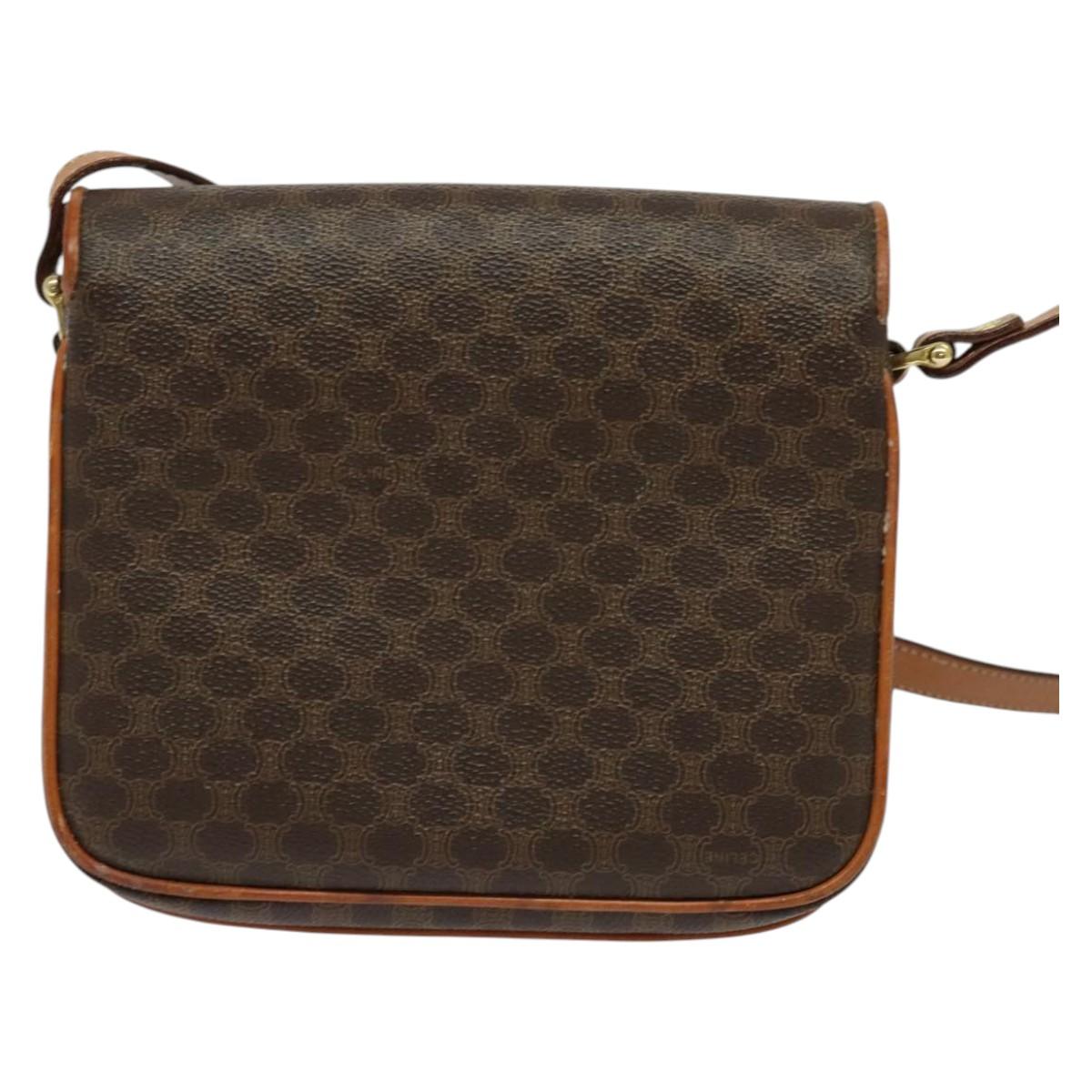 CELINE Macadam Canvas Shoulder Bag PVC Leather Brown Gold Auth BA3927