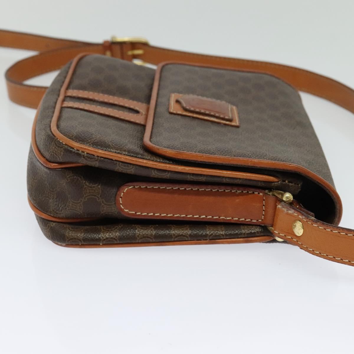 CELINE Macadam Canvas Shoulder Bag PVC Leather Brown Gold Auth BA3927