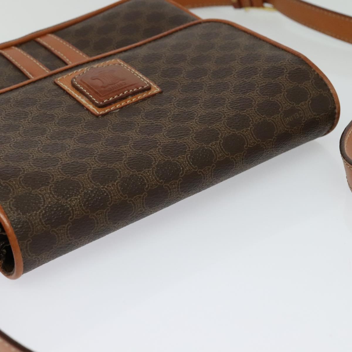 CELINE Macadam Canvas Shoulder Bag PVC Leather Brown Gold Auth BA3927