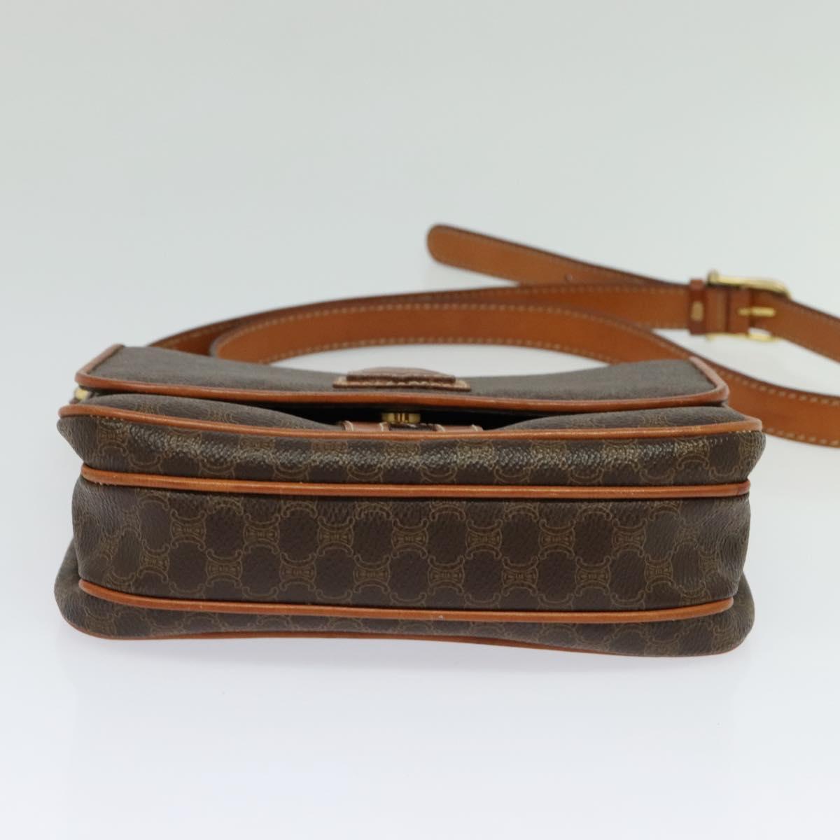 CELINE Macadam Canvas Shoulder Bag PVC Leather Brown Gold Auth BA3927