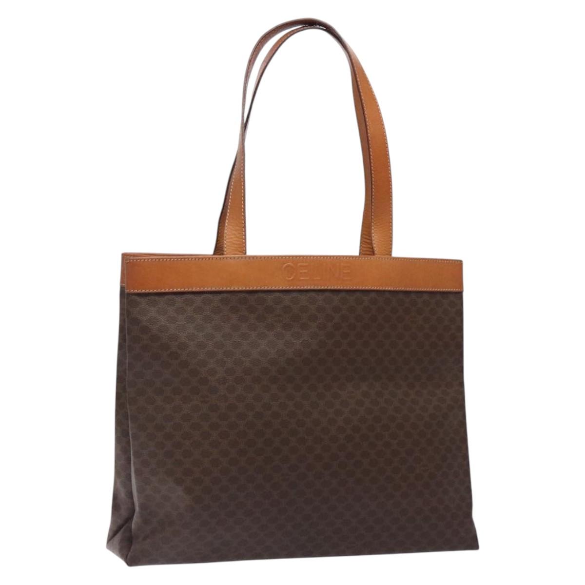 CELINE Macadam Canvas Tote Bag PVC Leather Brown Gold Auth BA3928