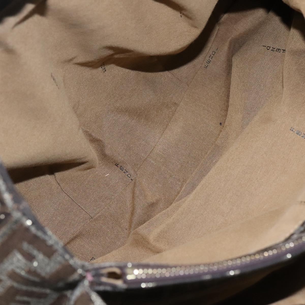 FENDI Zucca Canvas Chain Tote Bag Brown Black gold Auth BA393