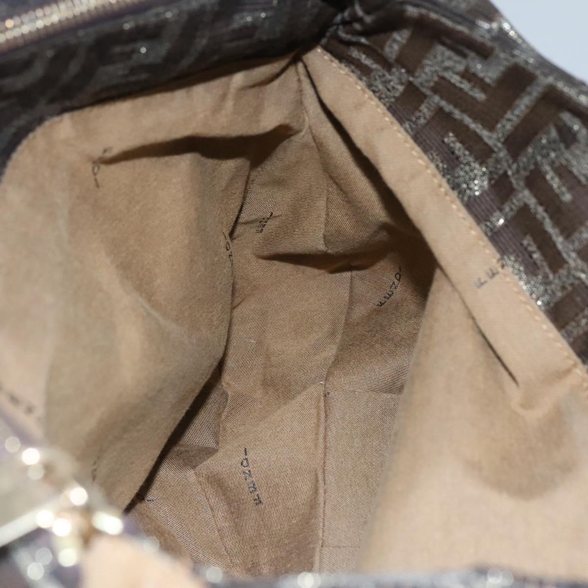 FENDI Zucca Canvas Chain Tote Bag Brown Black gold Auth BA393