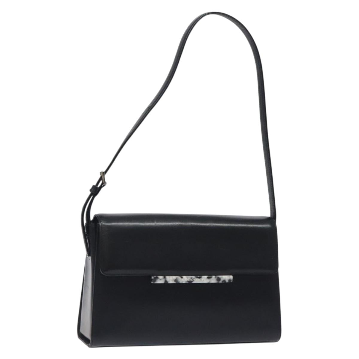 VALENTINO Shoulder Bag Leather Black Silver Auth BA3930