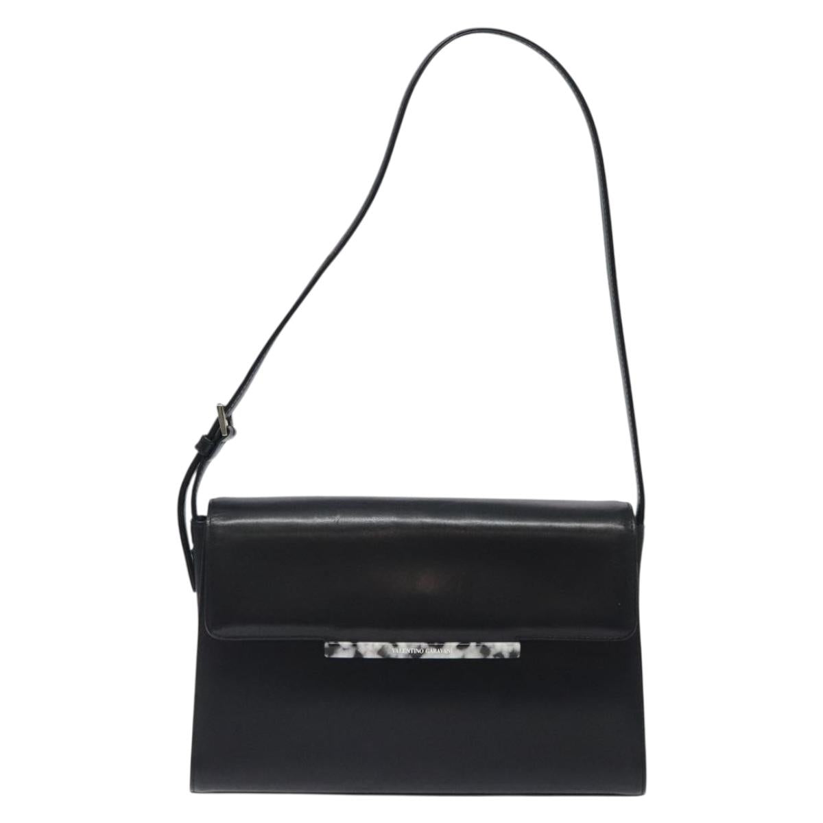 VALENTINO Shoulder Bag Leather Black Silver Auth BA3930