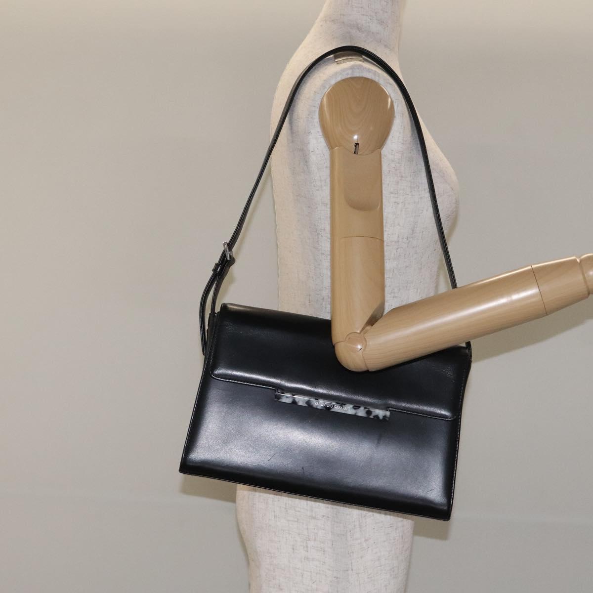 VALENTINO Shoulder Bag Leather Black Silver Auth BA3930