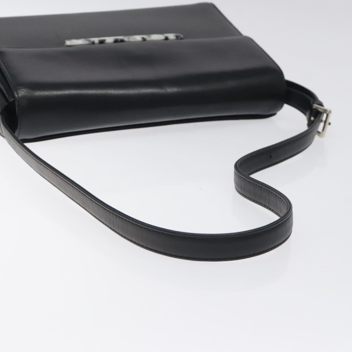 VALENTINO Shoulder Bag Leather Black Silver Auth BA3930