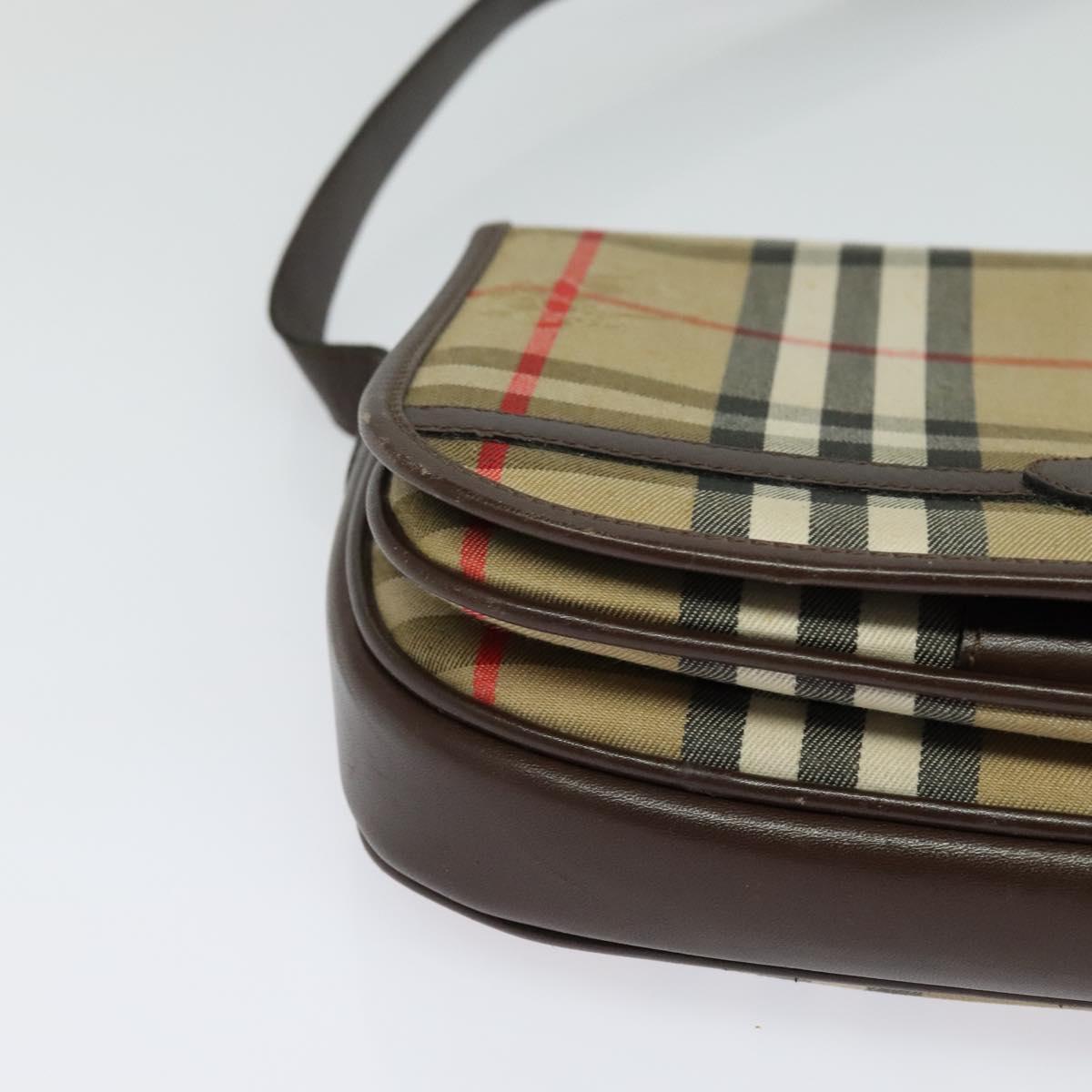 Burberrys Nova Check Shoulder Bag Canvas Beige Gold Auth BA3948