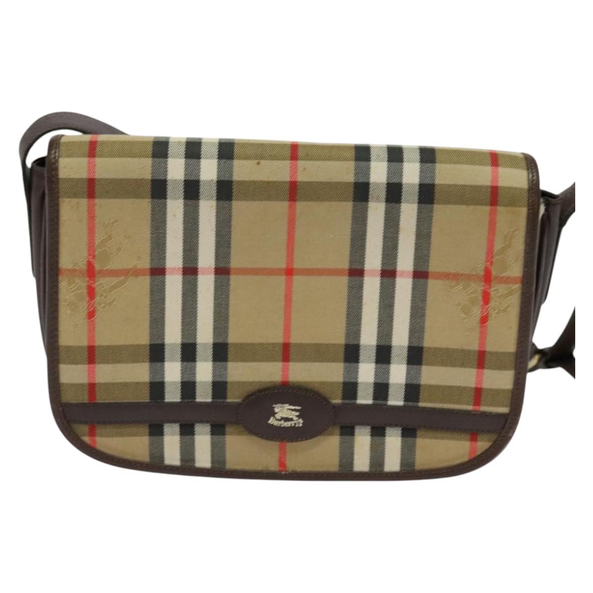 Burberrys Nova Check Shoulder Bag Canvas Beige Gold Auth BA3948
