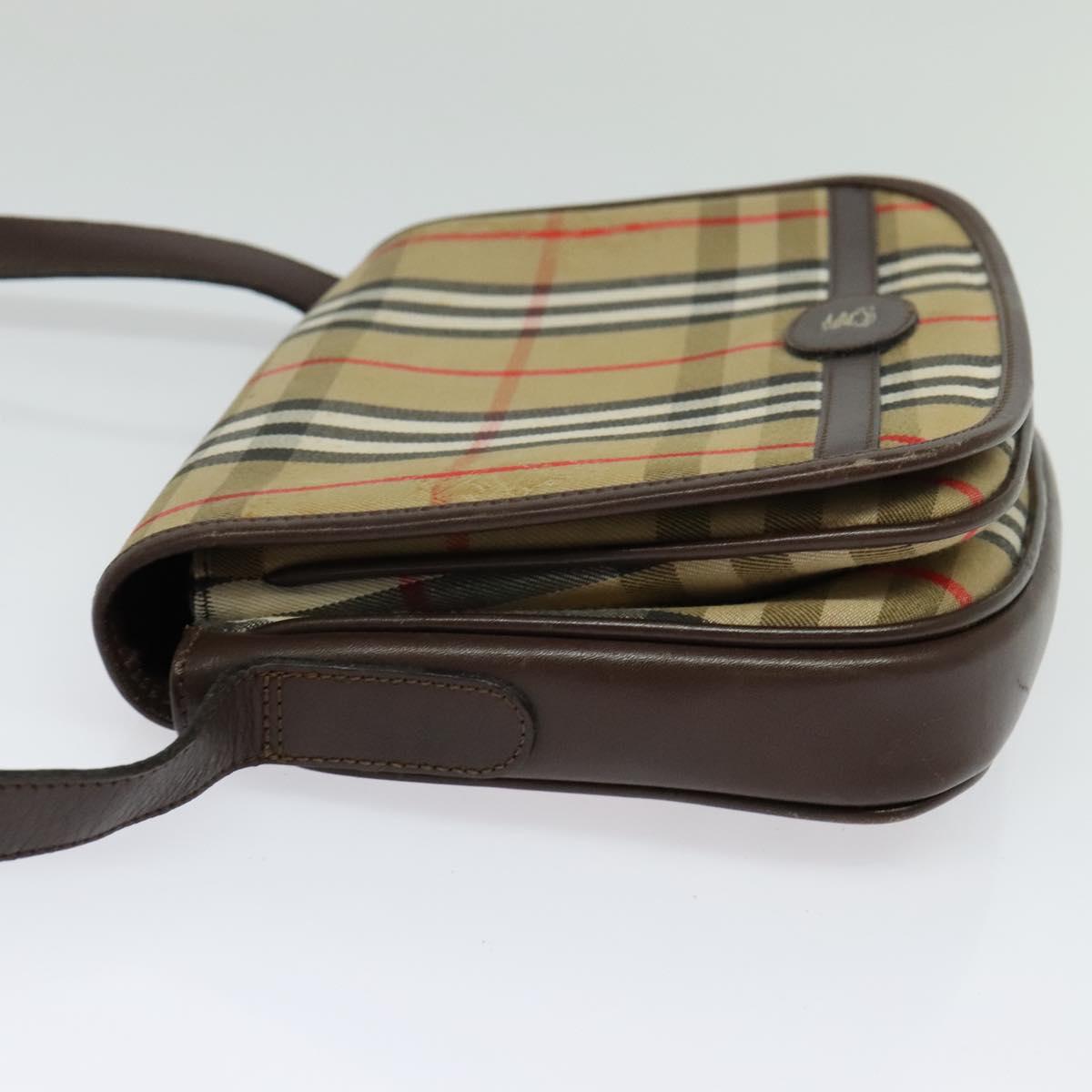Burberrys Nova Check Shoulder Bag Canvas Beige Gold Auth BA3948