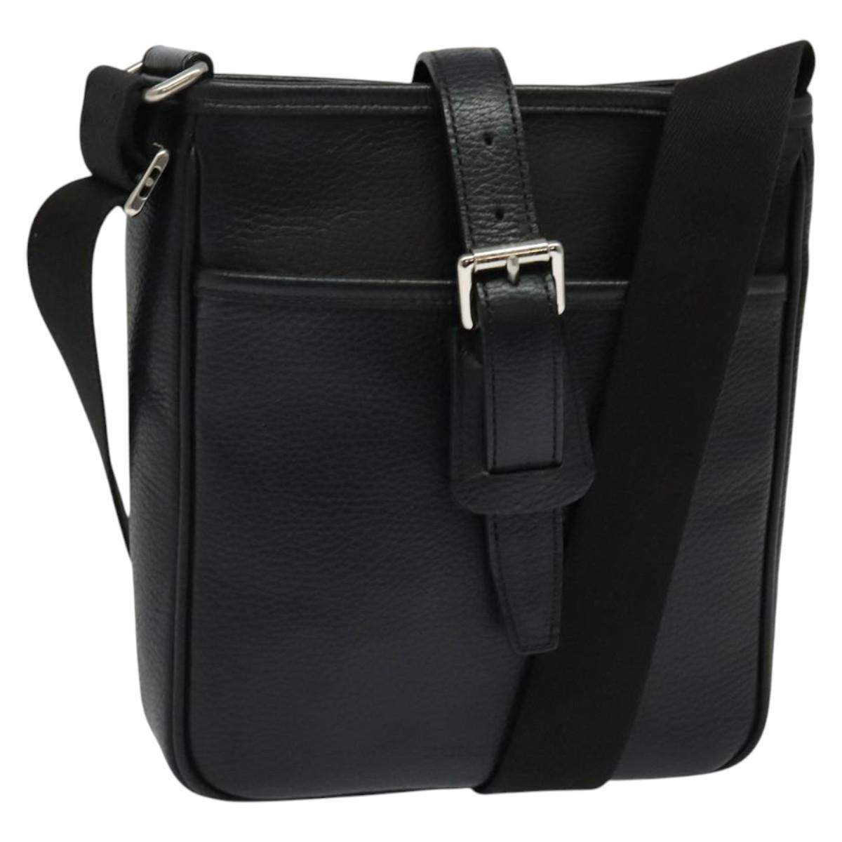 BURBERRY Shoulder Bag Leather Black Silver Auth BA3949