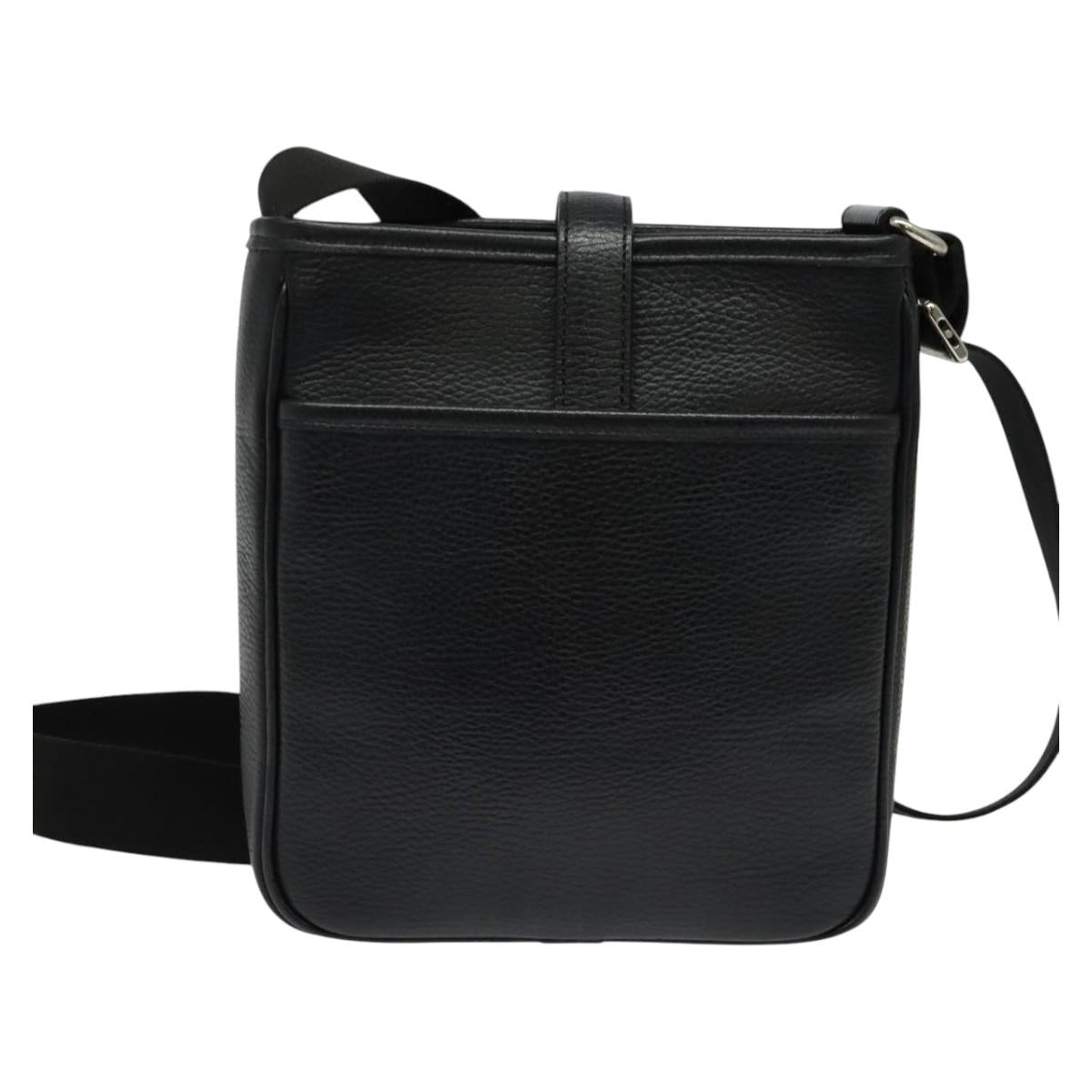 BURBERRY Shoulder Bag Leather Black Silver Auth BA3949