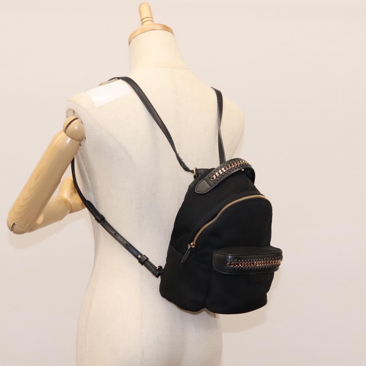 Stella MacCartney Backpack Nylon Gold Black Auth BA395