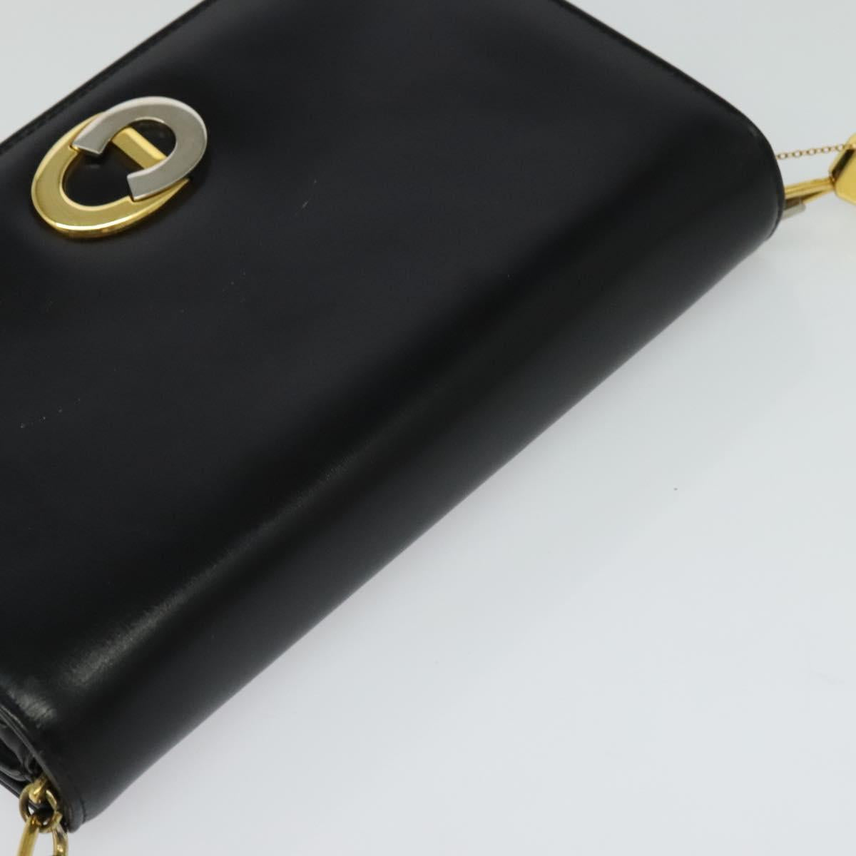 Christian Dior Shoulder Bag Leather Black Gold Auth BA3954