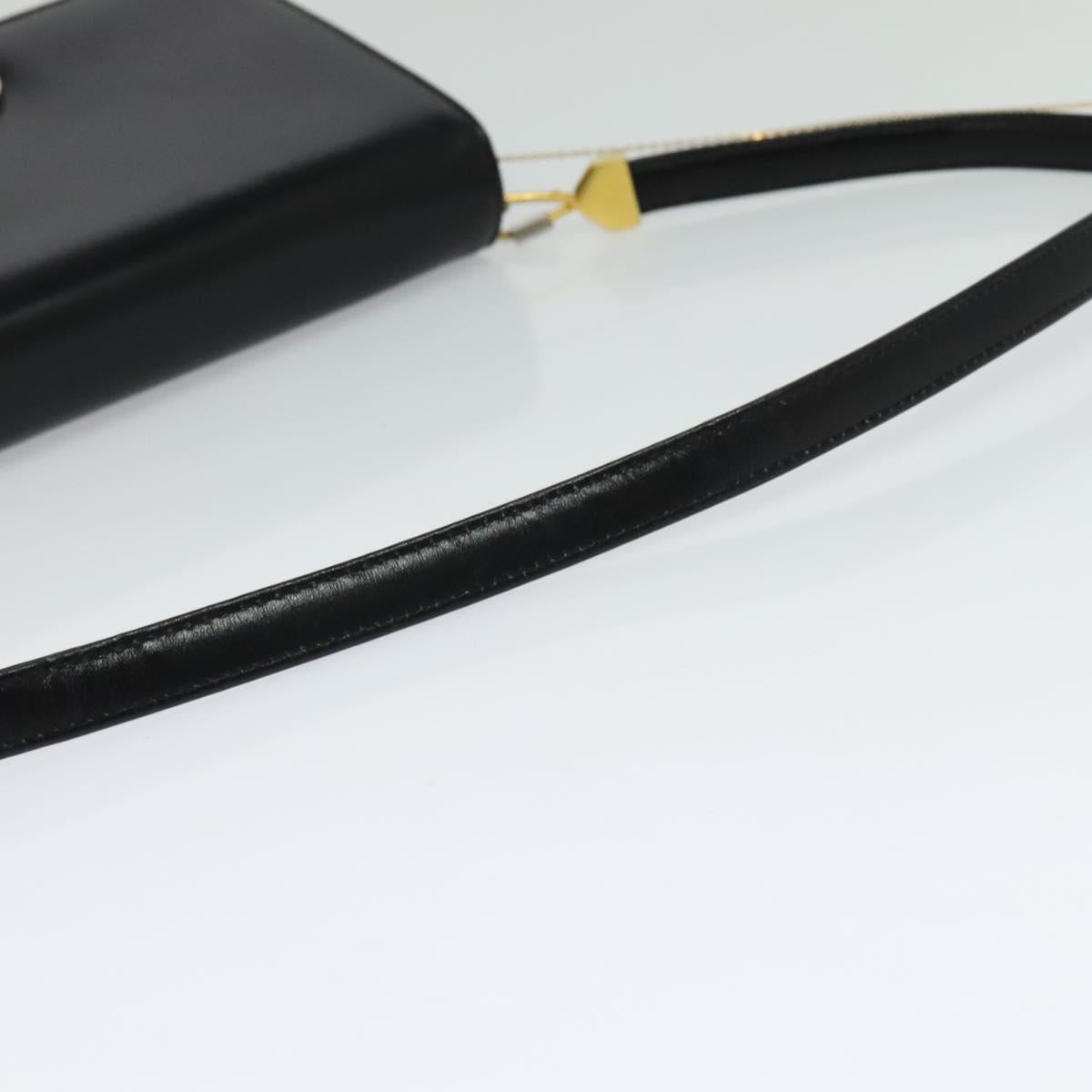 Christian Dior Shoulder Bag Leather Black Gold Auth BA3954