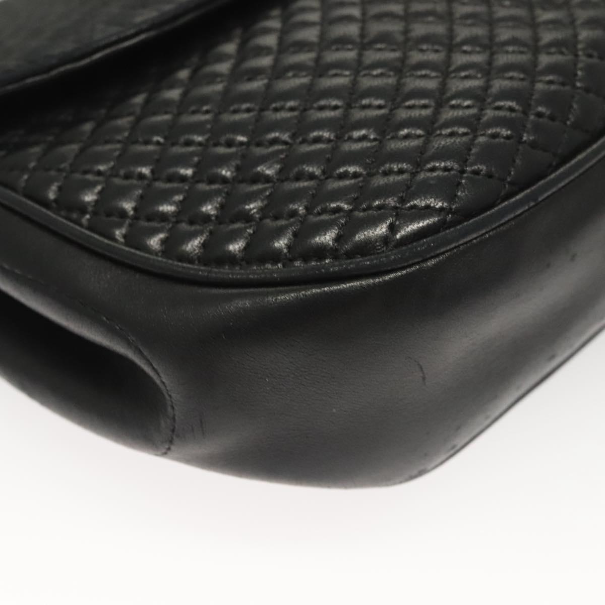 BALLY Quilted Chain Shoulder Bag Leather Black Gold Auth BA3955