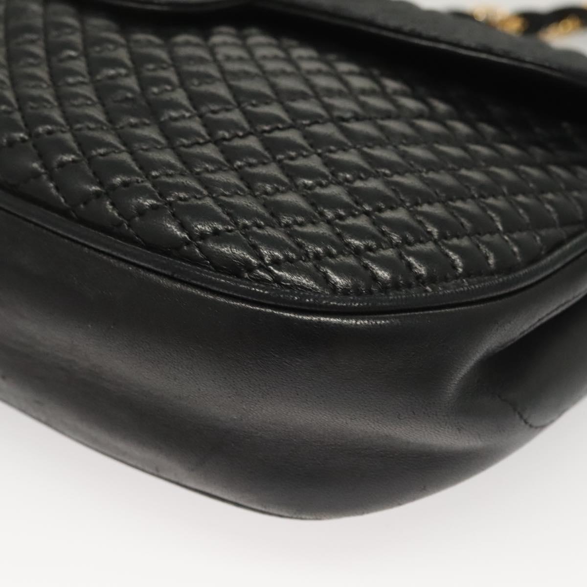 BALLY Quilted Chain Shoulder Bag Leather Black Gold Auth BA3955