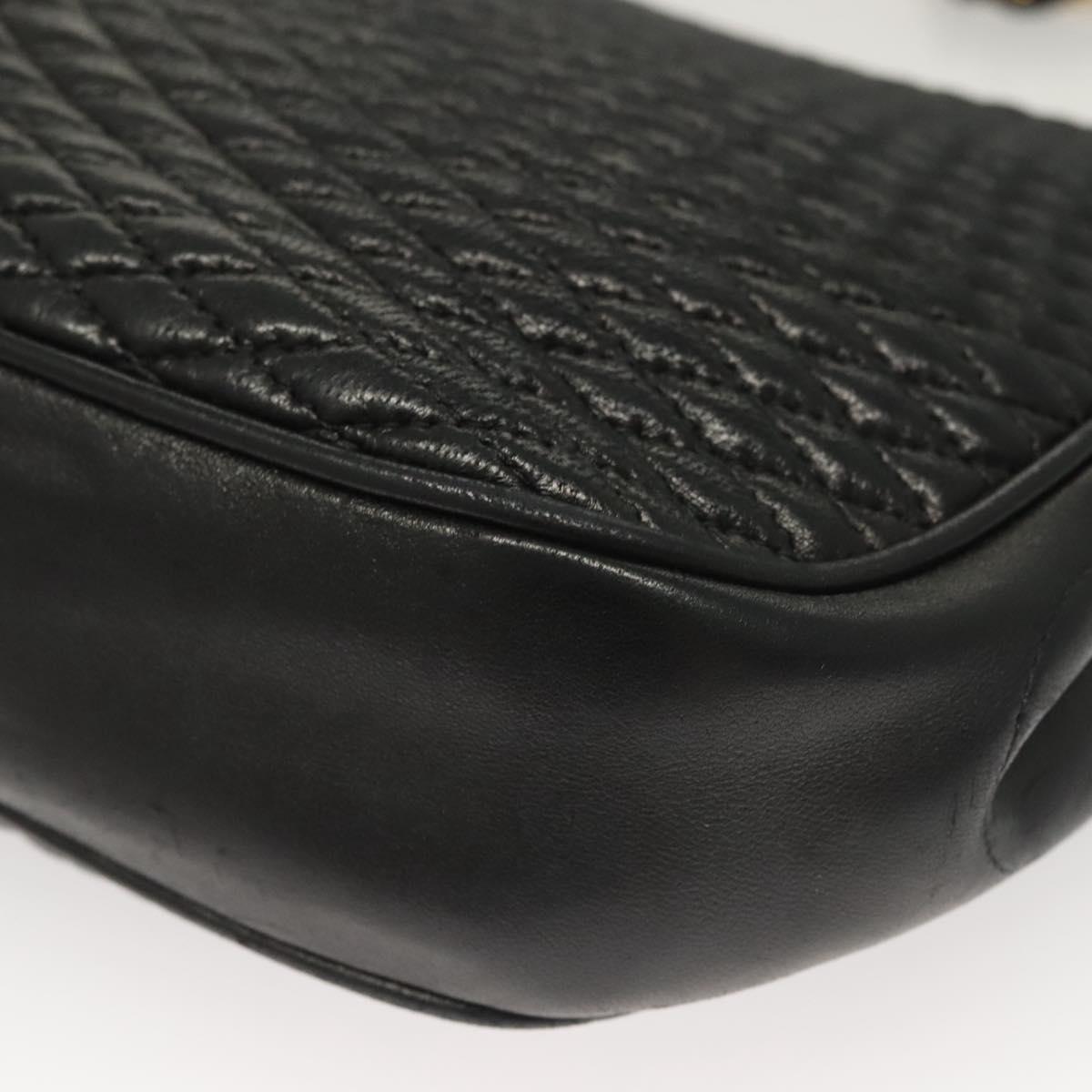 BALLY Quilted Chain Shoulder Bag Leather Black Gold Auth BA3955