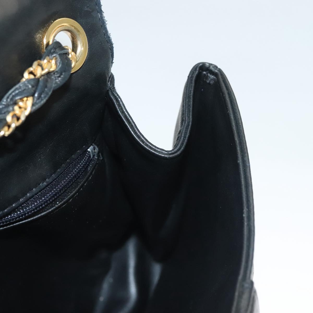 BALLY Quilted Chain Shoulder Bag Leather Black Gold Auth BA3955