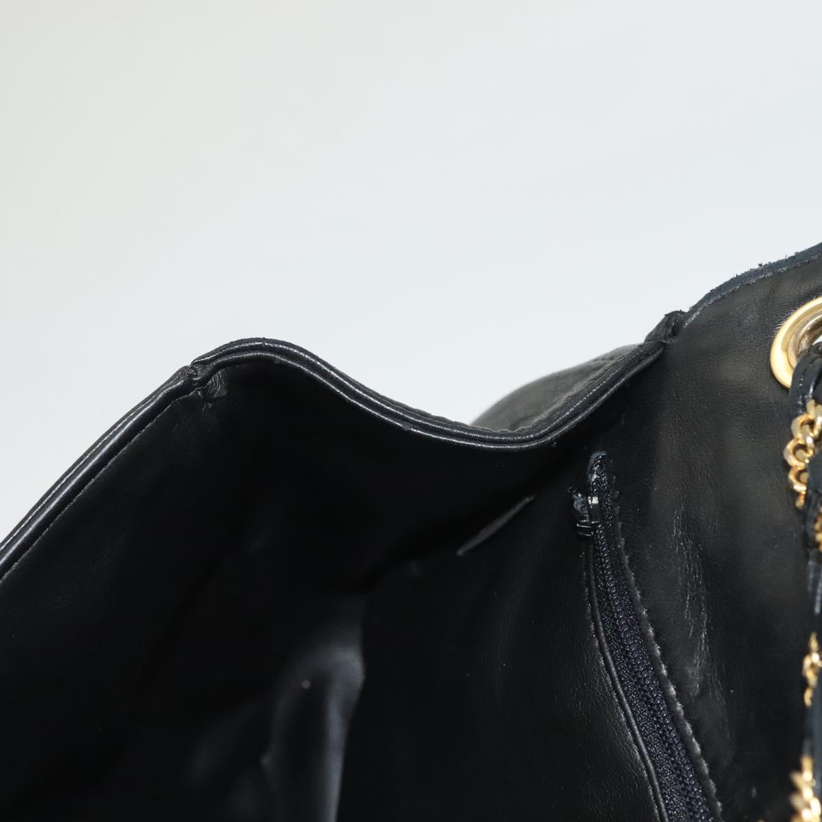 BALLY Quilted Chain Shoulder Bag Leather Black Gold Auth BA3955