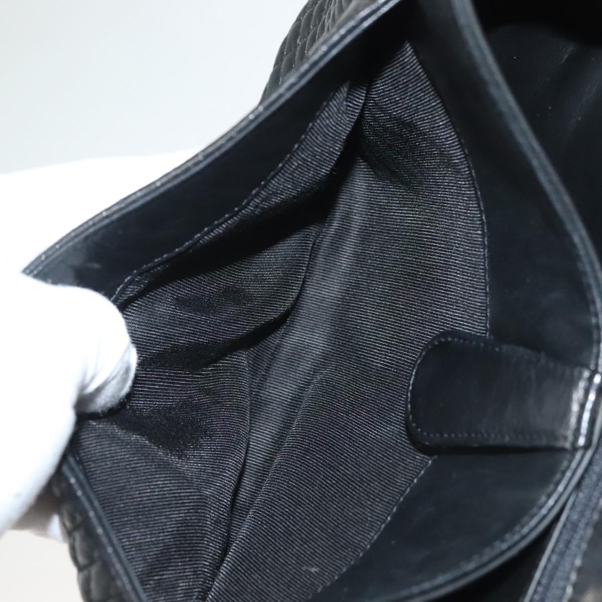 BALLY Quilted Chain Shoulder Bag Leather Black Gold Auth BA3955