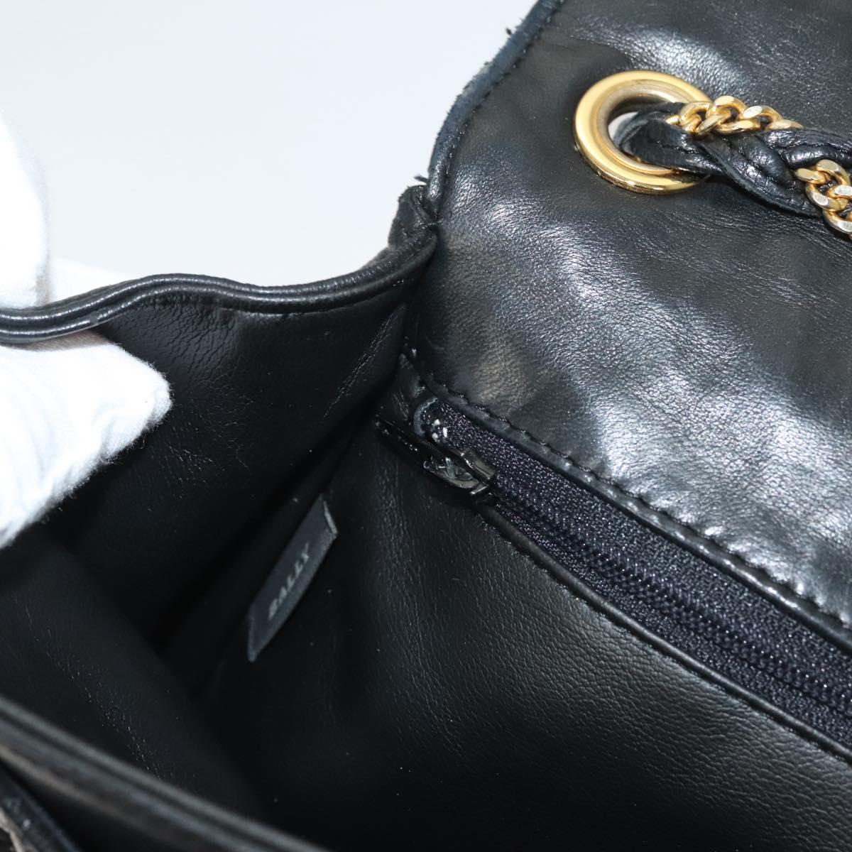 BALLY Quilted Chain Shoulder Bag Leather Black Gold Auth BA3955