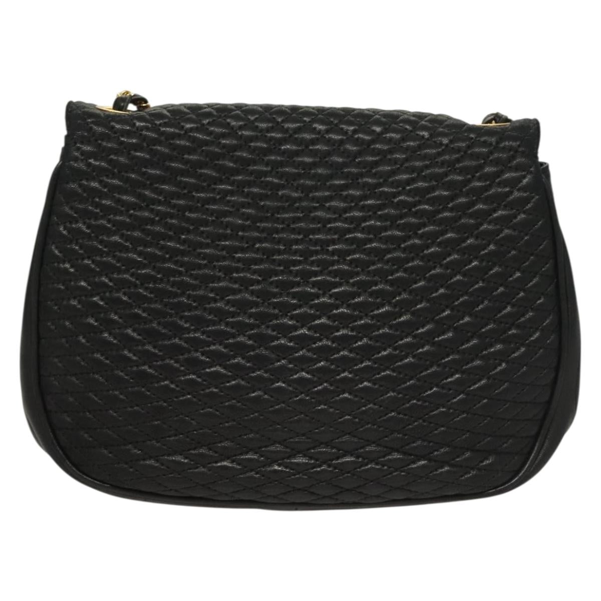 BALLY Quilted Chain Shoulder Bag Leather Black Gold Auth BA3955