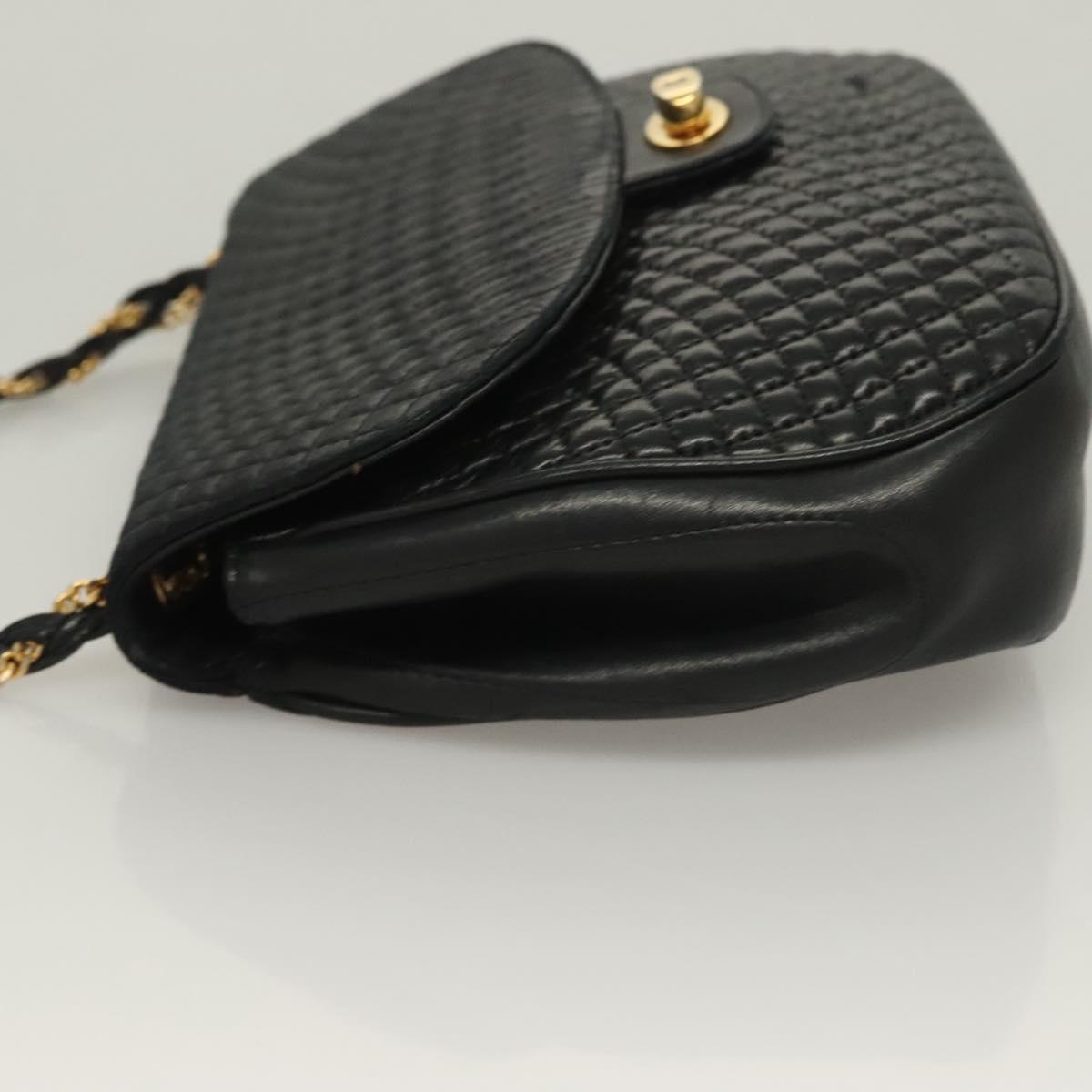 BALLY Quilted Chain Shoulder Bag Leather Black Gold Auth BA3955