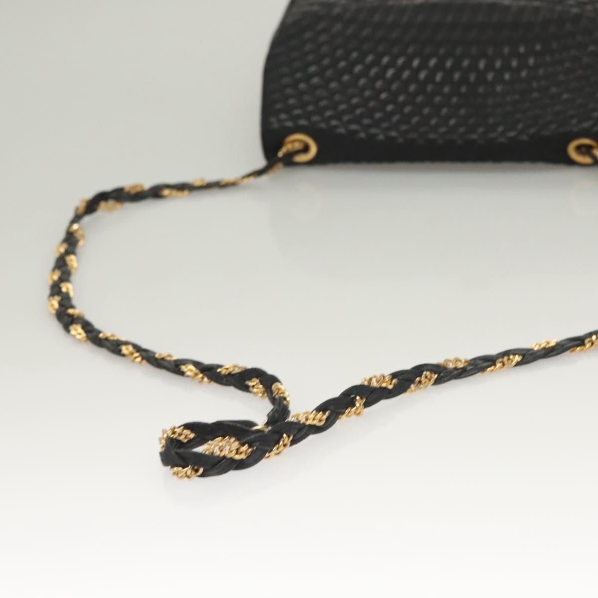 BALLY Quilted Chain Shoulder Bag Leather Black Gold Auth BA3955