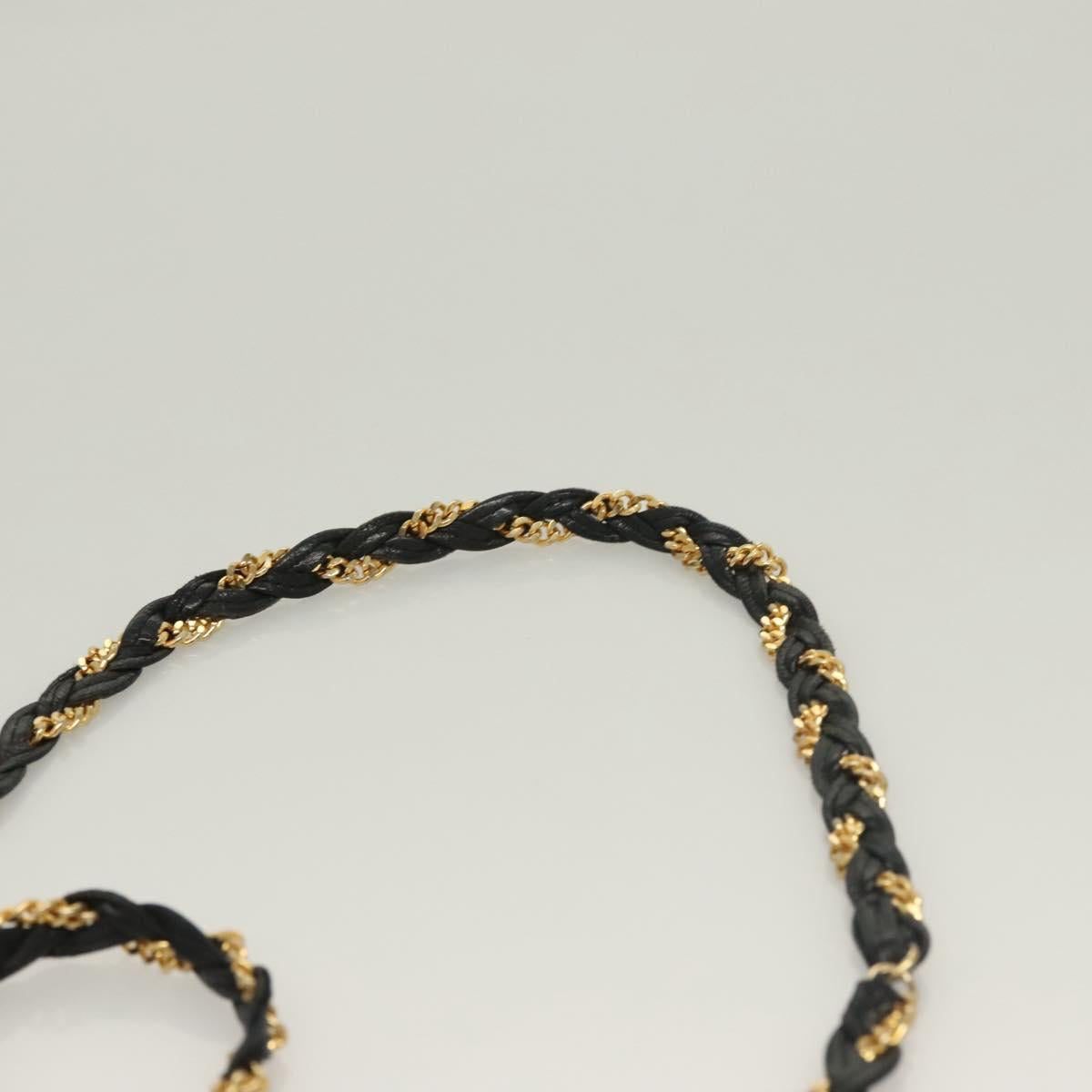 BALLY Quilted Chain Shoulder Bag Leather Black Gold Auth BA3955