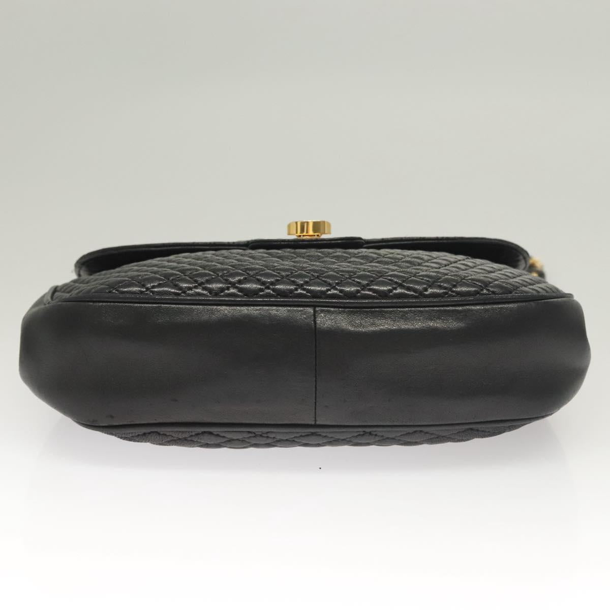 BALLY Quilted Chain Shoulder Bag Leather Black Gold Auth BA3955