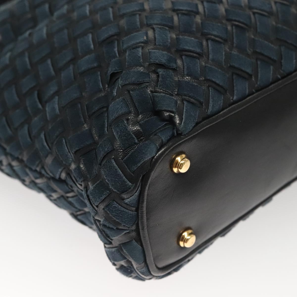 BALLY Shoulder Bag Suede Navy Gold Auth BA3960