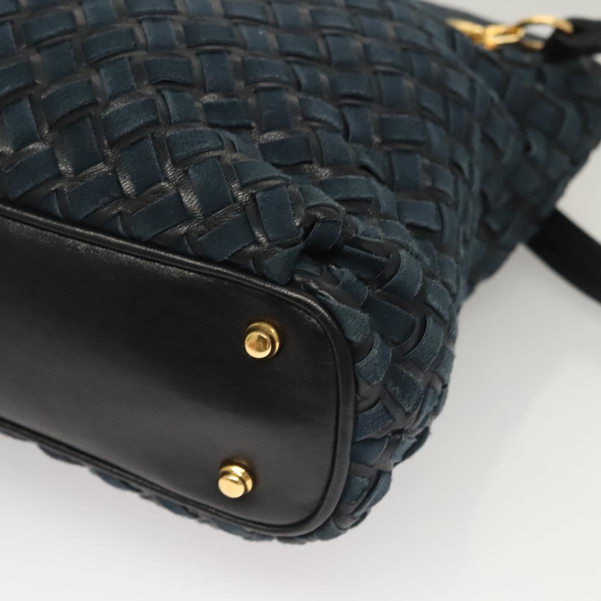 BALLY Shoulder Bag Suede Navy Gold Auth BA3960