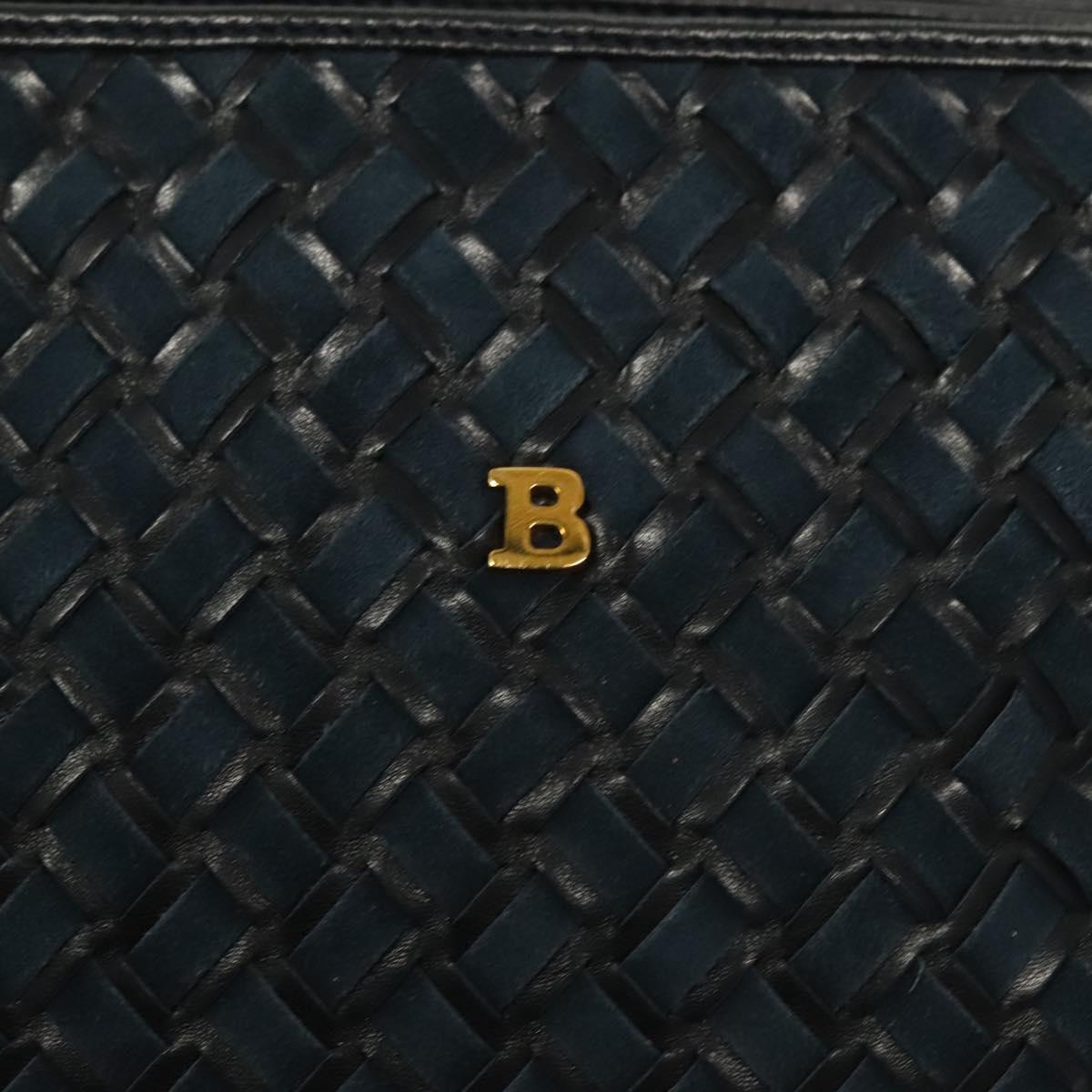 BALLY Shoulder Bag Suede Navy Gold Auth BA3960