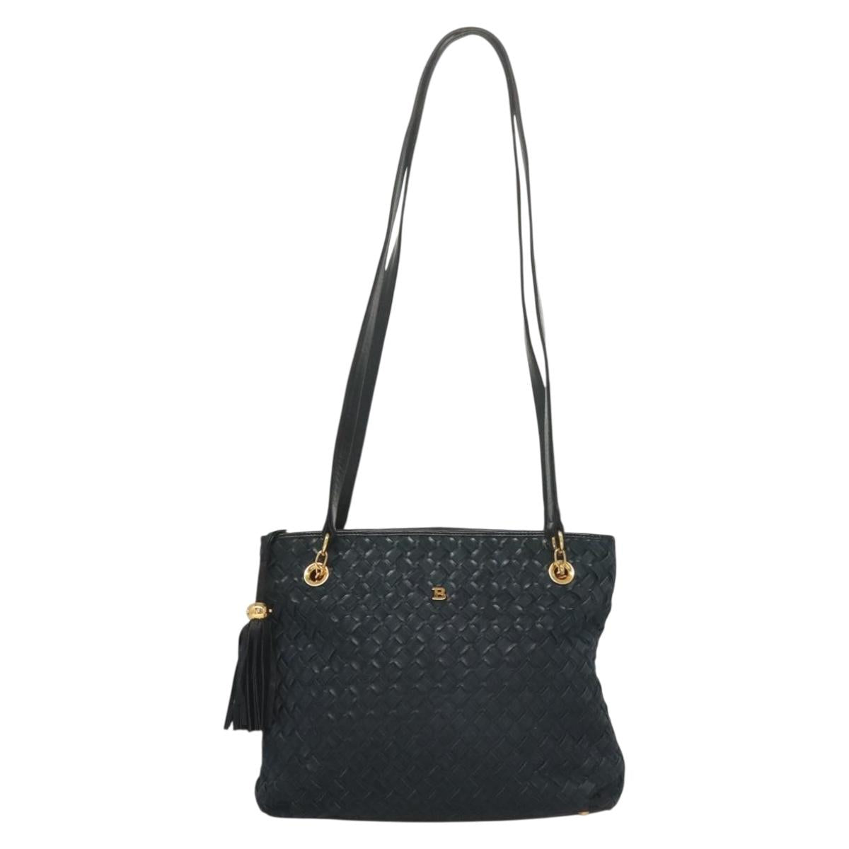 BALLY Shoulder Bag Suede Navy Gold Auth BA3960
