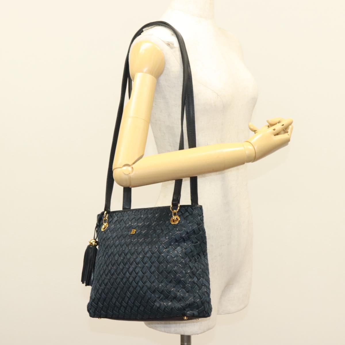 BALLY Shoulder Bag Suede Navy Gold Auth BA3960