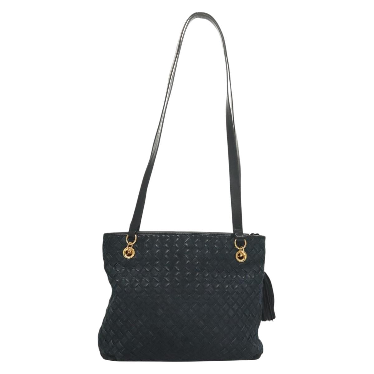 BALLY Shoulder Bag Suede Navy Gold Auth BA3960