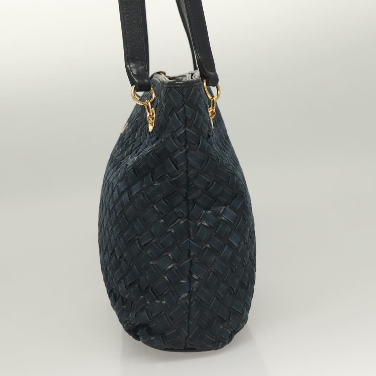 BALLY Shoulder Bag Suede Navy Gold Auth BA3960