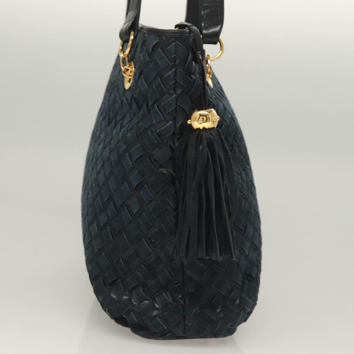 BALLY Shoulder Bag Suede Navy Gold Auth BA3960