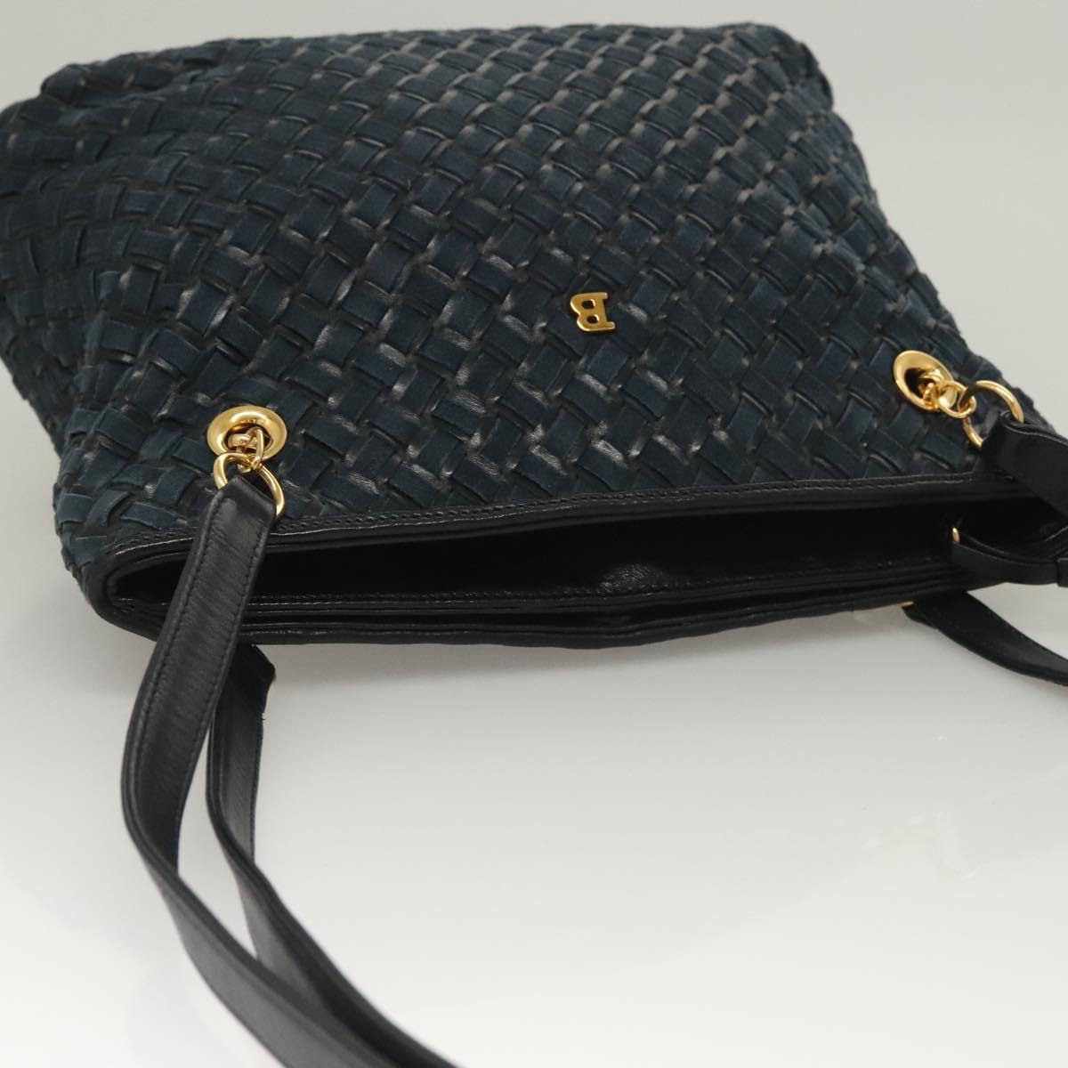 BALLY Shoulder Bag Suede Navy Gold Auth BA3960