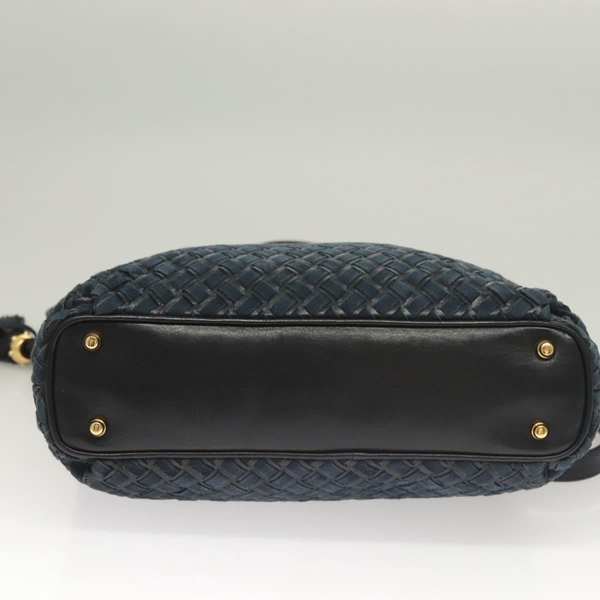 BALLY Shoulder Bag Suede Navy Gold Auth BA3960
