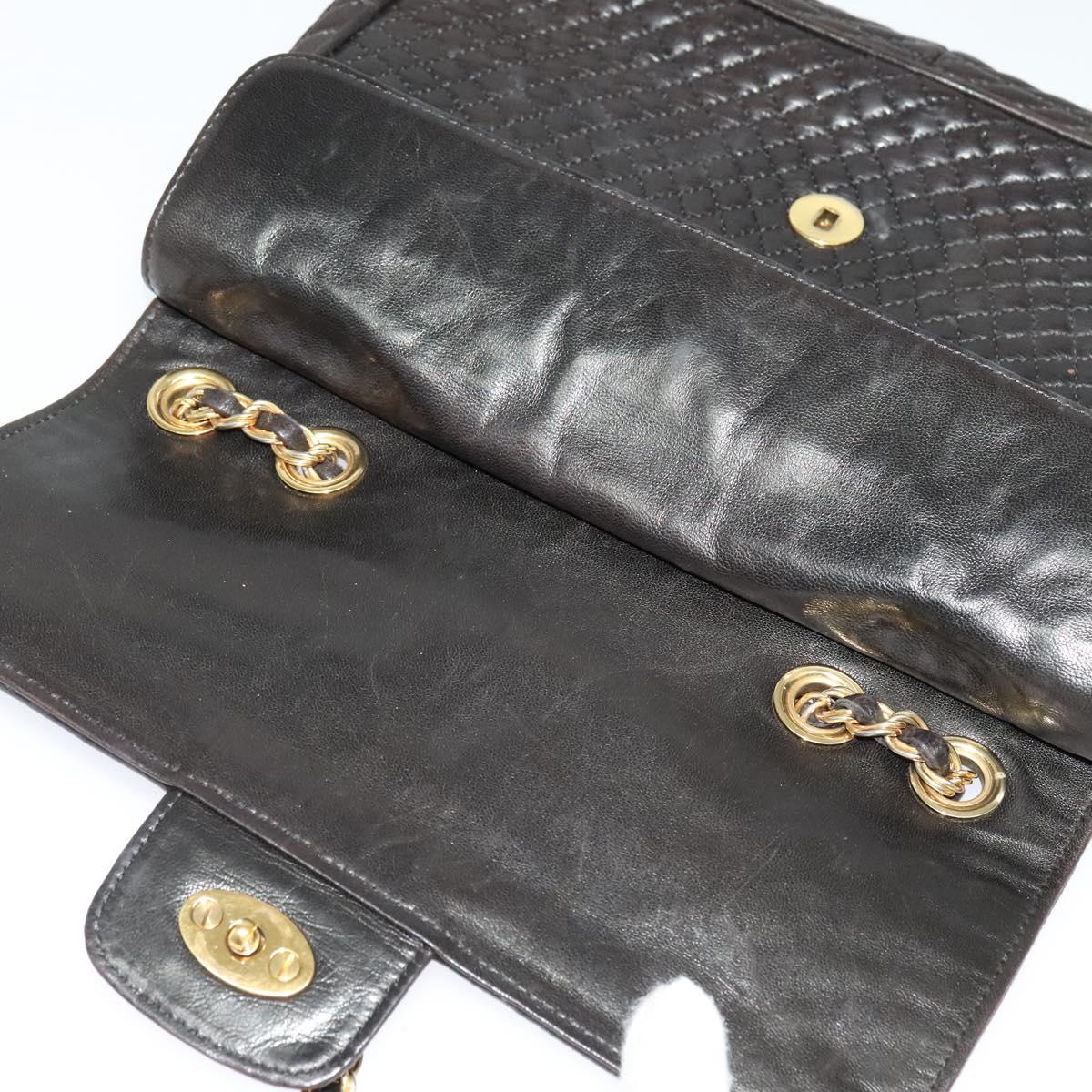 BALLY Chain Shoulder Bag Leather Black Gold Auth BA3966