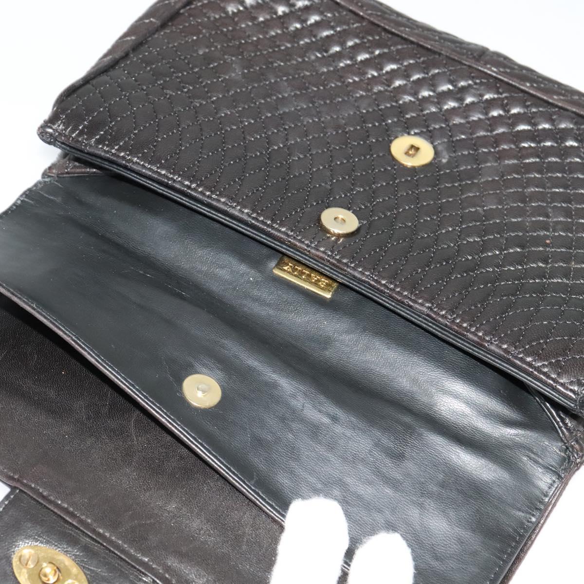 BALLY Chain Shoulder Bag Leather Black Gold Auth BA3966