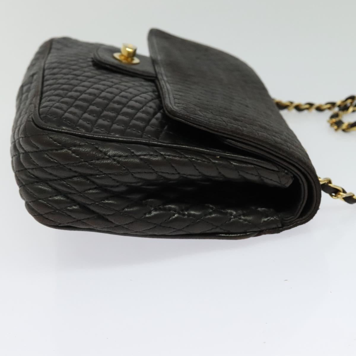 BALLY Chain Shoulder Bag Leather Black Gold Auth BA3966
