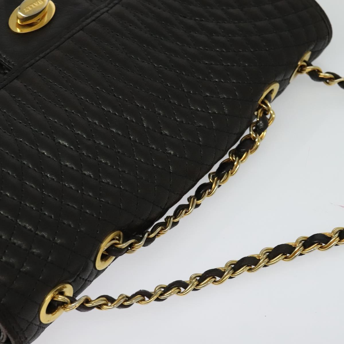 BALLY Chain Shoulder Bag Leather Black Gold Auth BA3966