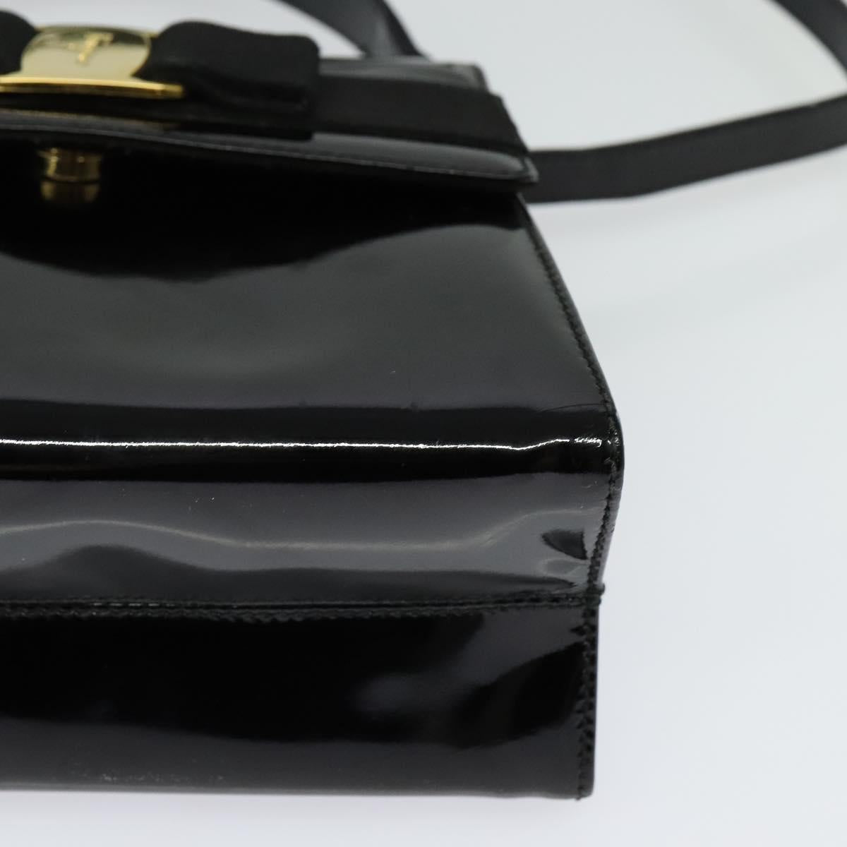 Salvatore Ferragamo Vala Hand Bag Patent leather 2way Black Gold Auth BA3968